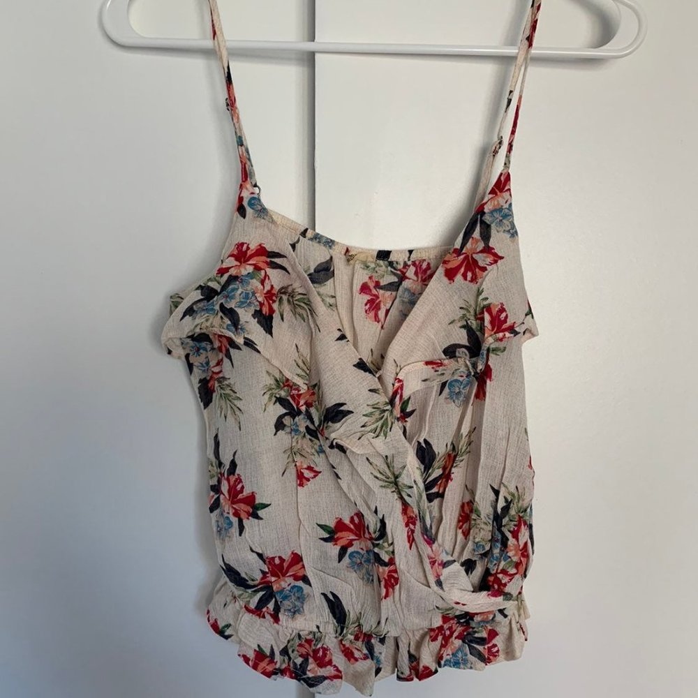 White Floral Hollister Crop Tank Top - M